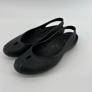 Crocs Sz 7‎ Black Sling Back Mary Jane Rubber Flats